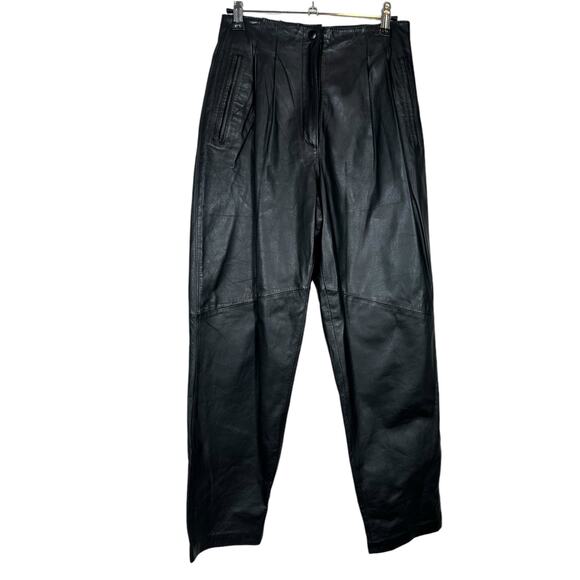 Vintage Pants - Vintage Leather Pants Black 6 SOFT Lambskin Lord Taylor 90s Y2K Pleated Tapred